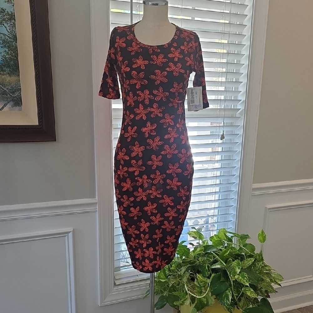 LuLaRoe Black Dress with Red Floral Pattern